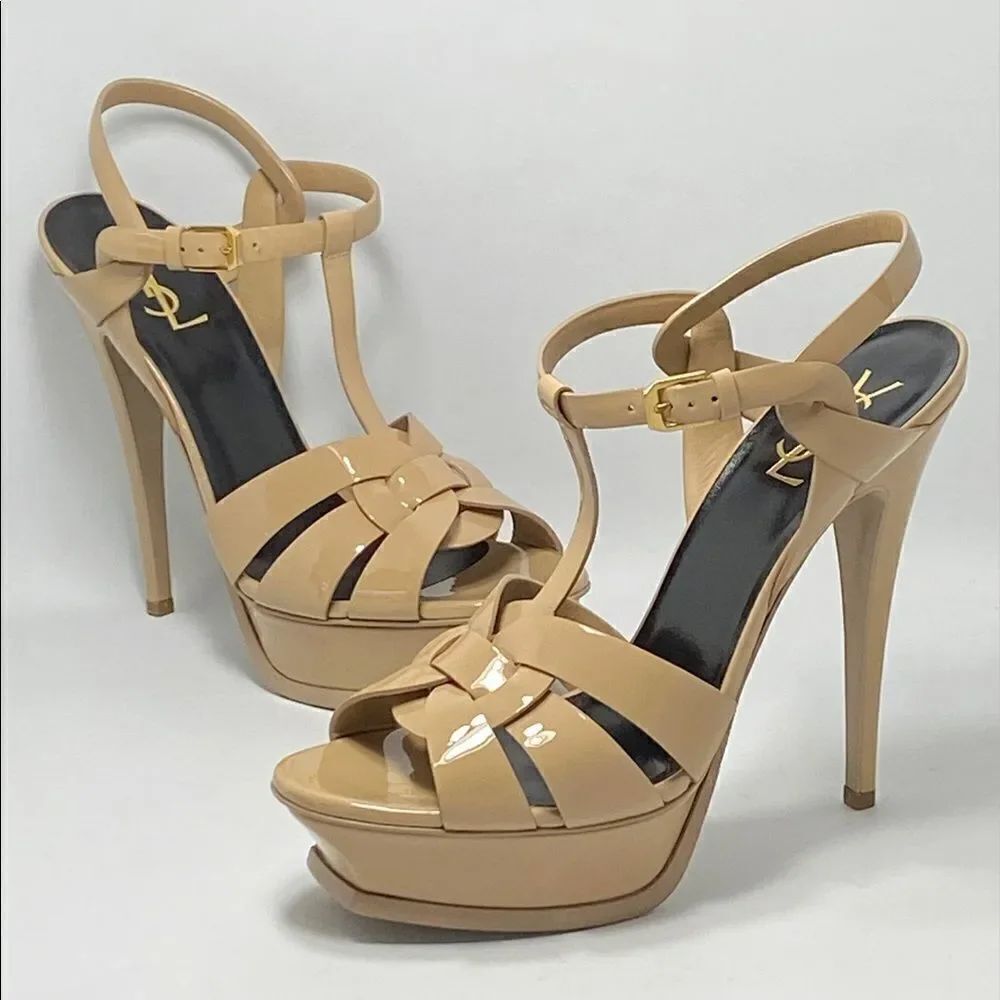 Saint Laurent Tribute 105mm Patent Leather Platform Sandals size 40